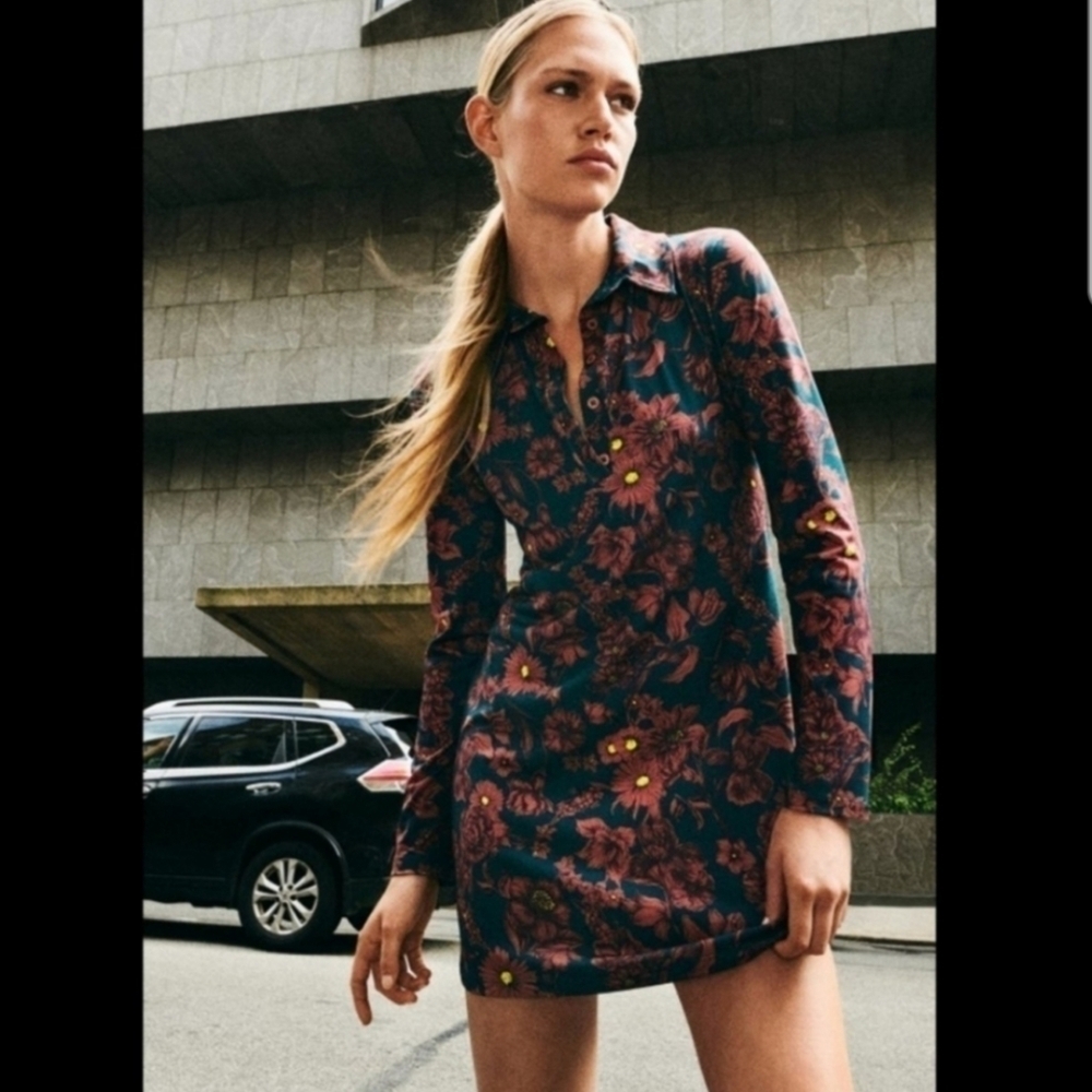 Zara Mini Tunic Floral Print Shirt Dress NWT, size Small